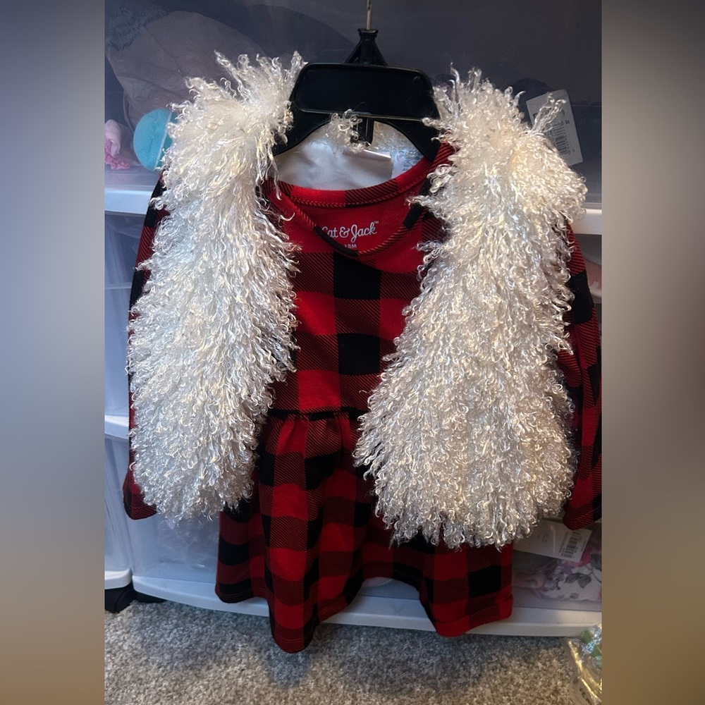Cat & Jack dress with a Maggie & Zoe furry vest
